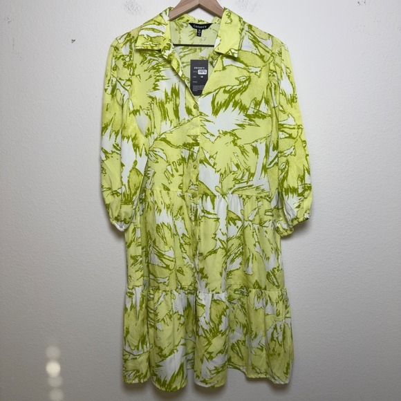 Cassée's Dresses & Skirts - NEW Cassee‎ Women Tiered Midi Shirt Dress 1X Lime Green Vacation Resort Abstract